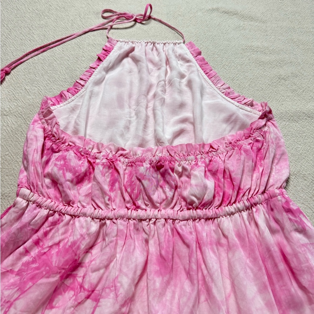 Majorelle Pink Baker Tie Dye Halter Ruffle‎ Tassels Mini Dress XL - Picture 5 of 8